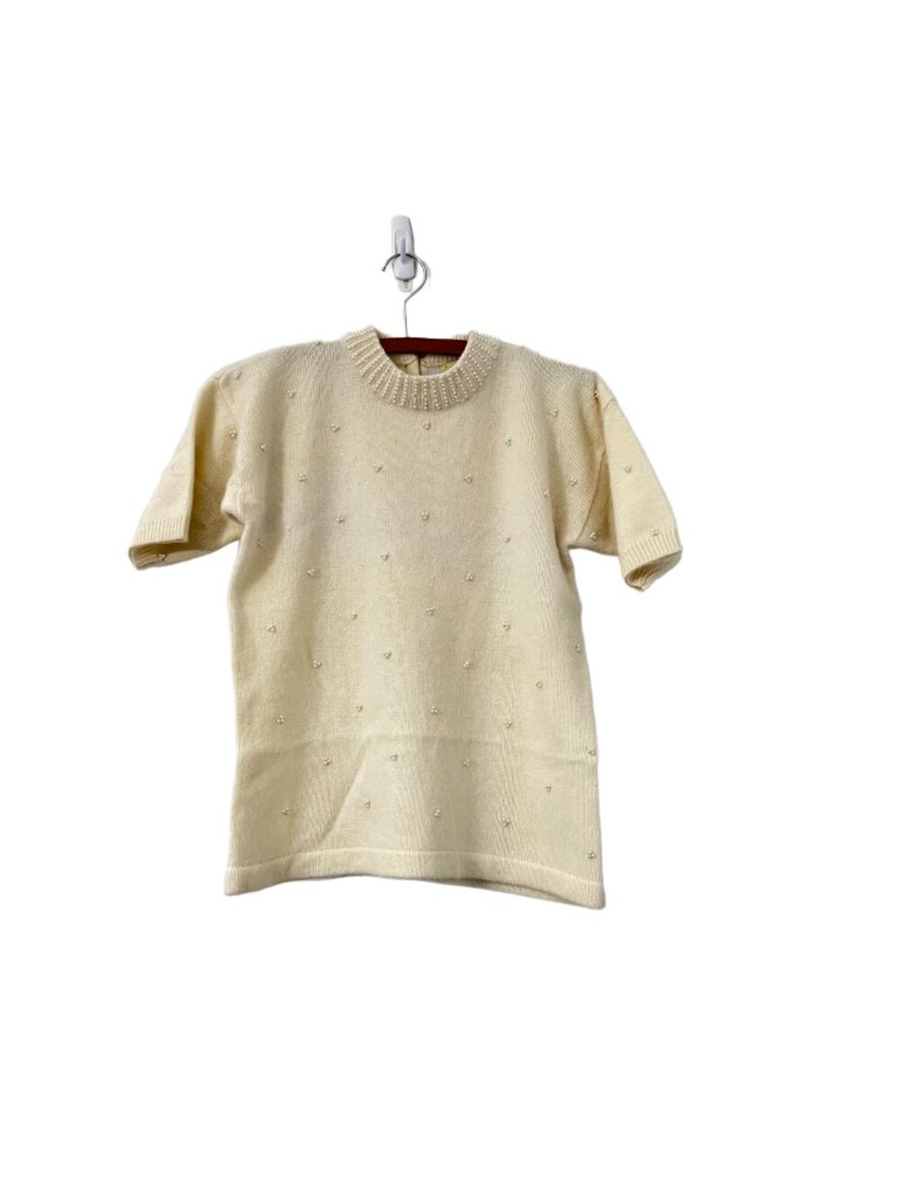Vintage Diane Von Furstenberg Womens Cream Lambswool Angora Pearls Sweater M